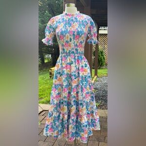 Ivy City Delia Floral Blue Dress Size Small